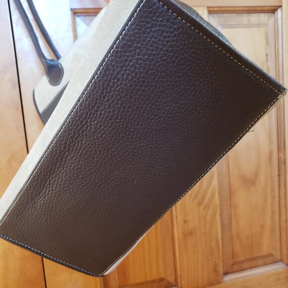 Chocolate Brown and tan Leather and suede Levenger Shoulder Bag Tote - Picture 4 of 8